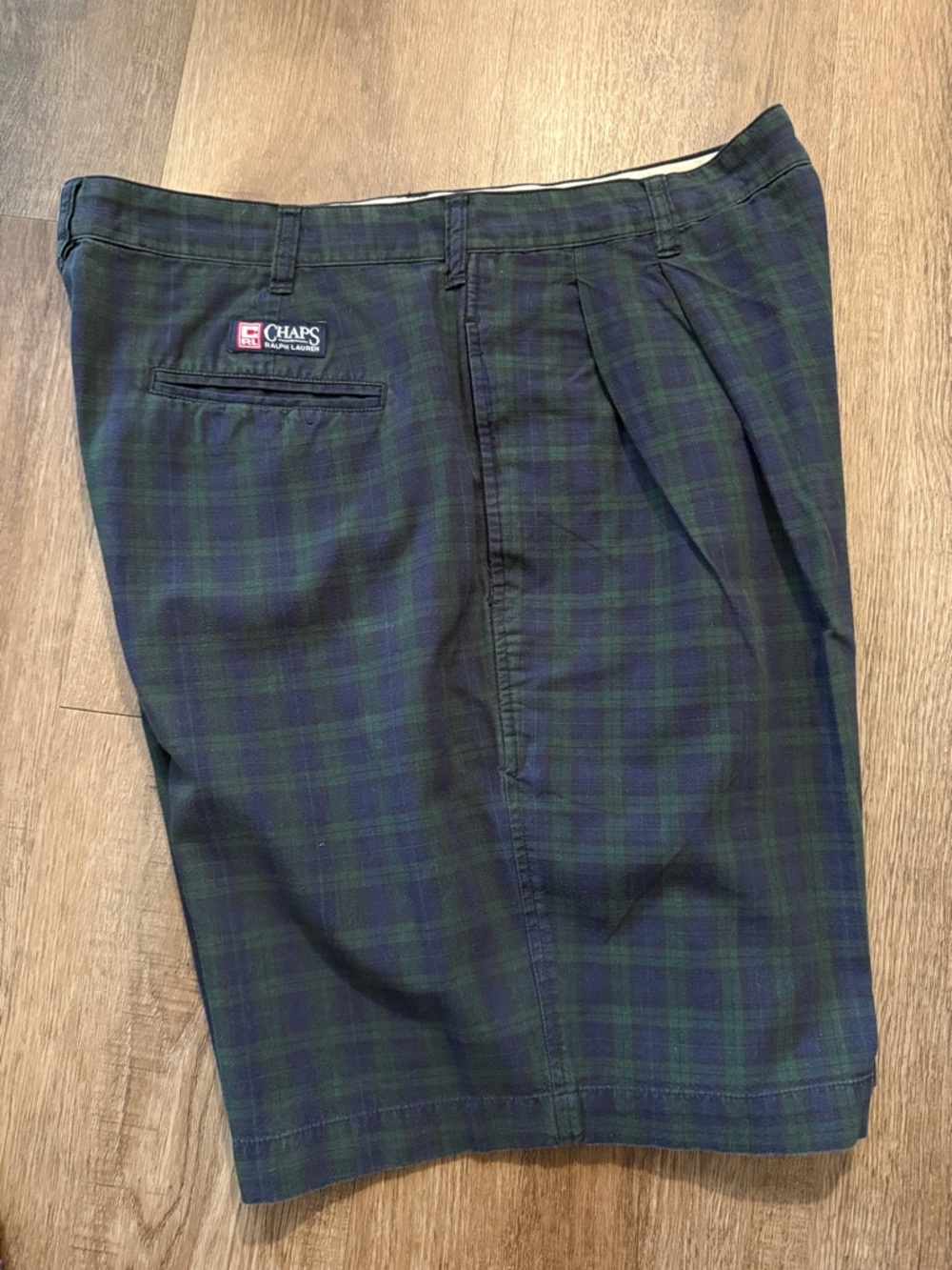 Men's Chaps Ralph Lauren Vintage blue green plaid pleated front shorts size 34